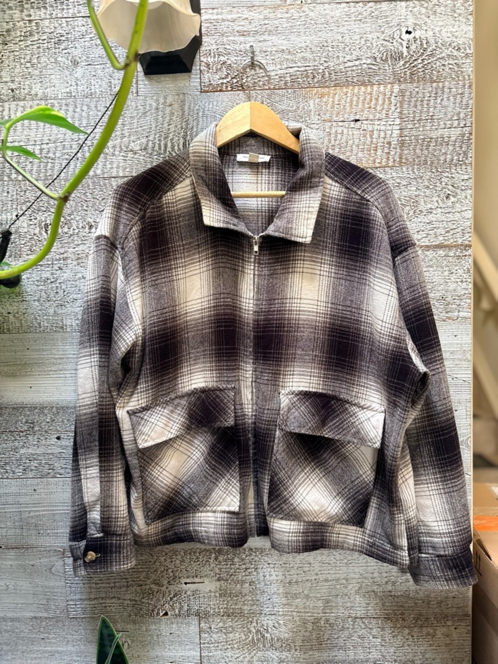 beachlunchlounge | Buffalo Check Plaid Boxy Shacket - Women's XL, Brown/Cream